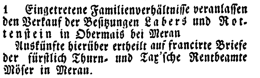 Verkauf von Besitzungen.